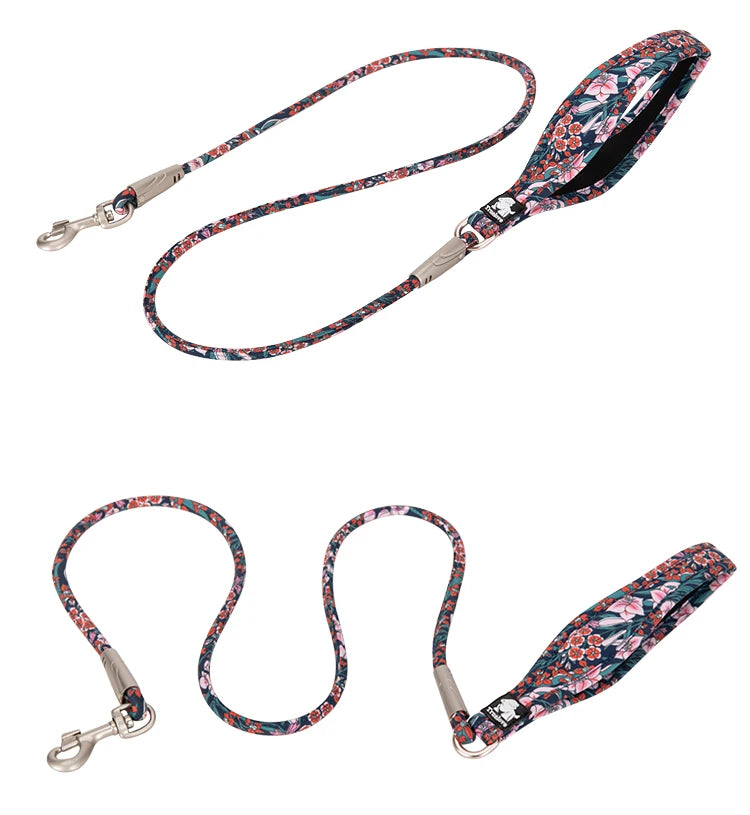 Truelove Pet Leash Floral Rope Leash for Dog and Cat Neoprene Padded Handle 100% Cotton Fabric Zinc-alloy Hook Outdoors TLL2573