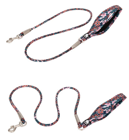 Truelove Pet Leash Floral Rope Leash for Dog and Cat Neoprene Padded Handle 100% Cotton Fabric Zinc-alloy Hook Outdoors TLL2573