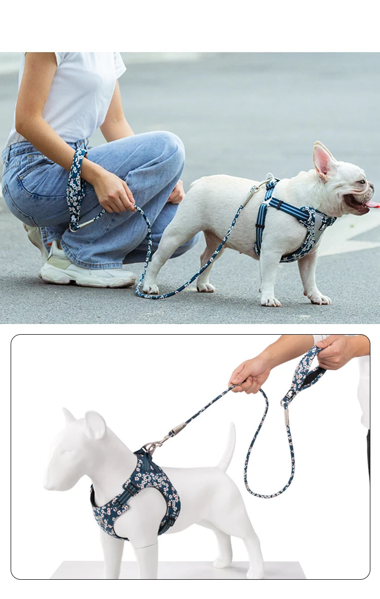 Truelove Pet Leash Floral Rope Leash for Dog and Cat Neoprene Padded Handle 100% Cotton Fabric Zinc-alloy Hook Outdoors TLL2573