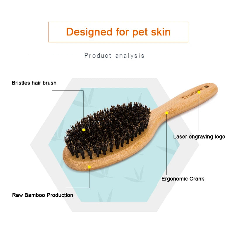 Truelove Bristles Hair Brush Pet Comb Natural Original Bamboo for Cat and Dog Massage Grooming Small Medium Large TLK21131