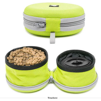 Truelove Collapsible 2 Way Use Dog Bowl Double for Food Mat Travel Waterproof Foldable Running Walking Hiking Camping TLT2351