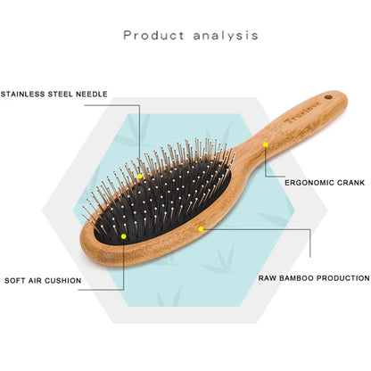 Truelove Pet Round Comb Bamboo Wood Handle in Cat and Dog Hair Remover Brush Fur Small Medium Large Grooming Gifts TLK19131