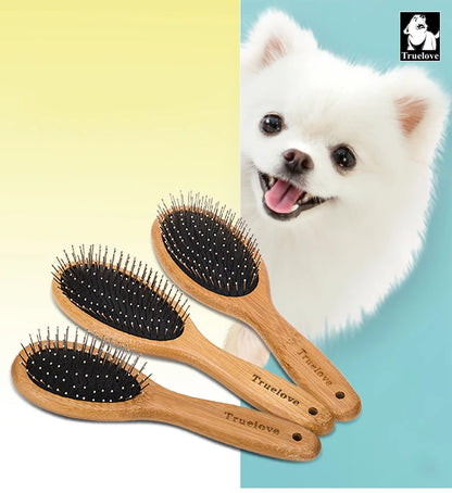 Truelove Pet Round Comb Bamboo Wood Handle in Cat and Dog Hair Remover Brush Fur Small Medium Large Grooming Gifts TLK19131