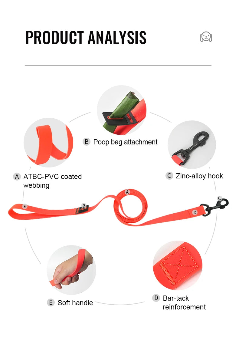 Truelove Pet Leash Waterproof Odor Proof Easy Grip Durable Lightweight Premium Coated ATBC-PVC Dog Lead Fast Clasp TLL3211