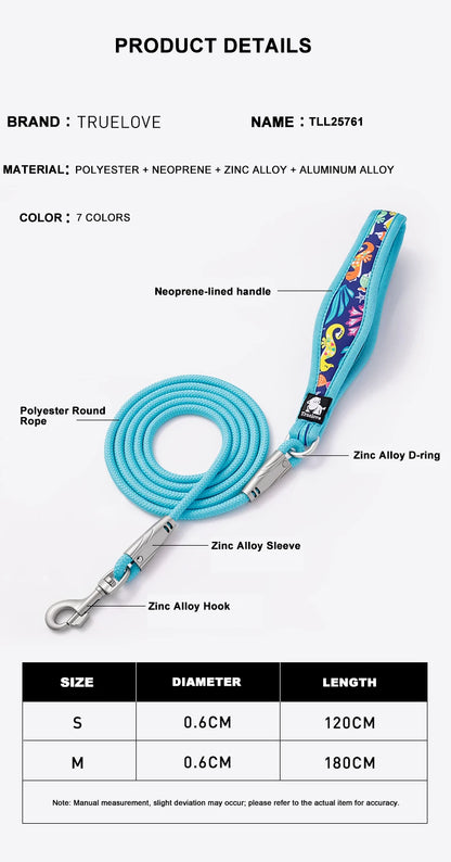 Truelove-Floral Printing Pet Leash Neoprene-Padded Handle Leash Small Medium Dog Safety Enjoyable Walking Experience TLL25761