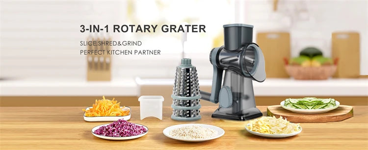 3-in-1 Rotary Cheese Grater & Vegetable Slicer
