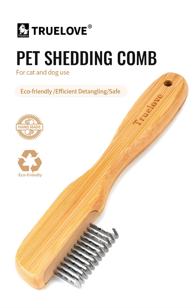 Truelove Eco-friendly Pet Shaving Comb Hair Removal Dog Grooming Brushes Gentle Bamboo Handle Cleaning Stainless Steel TLK25132