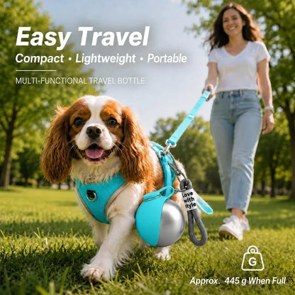 Dog Water Bottle 285ml Stainless Steel Portable Dog Drinker Leak Proof Feeder Dog Bottle 2 in 1 Silicon Bowl Travel Pet Supplies