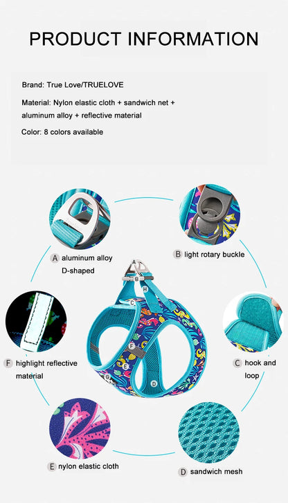 Truelove Pet Harness Soft Air Mesh Adjustable Reflective Pet Vest Small and Medium Breeds No Pull Adjustable Dog Harness TLH3016