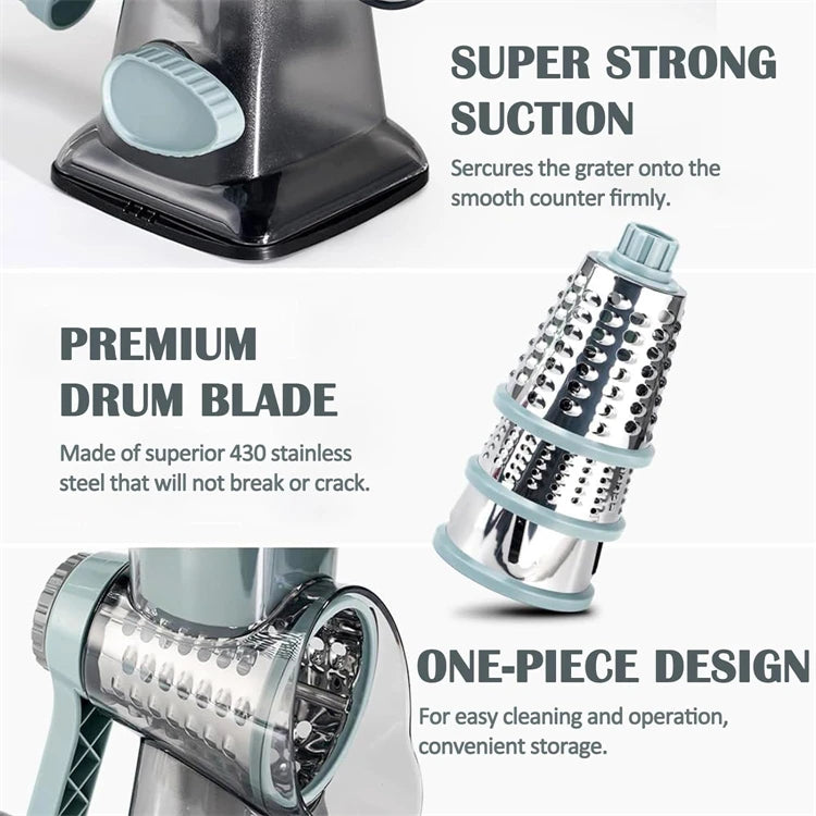 3-in-1 Rotary Cheese Grater & Vegetable Slicer