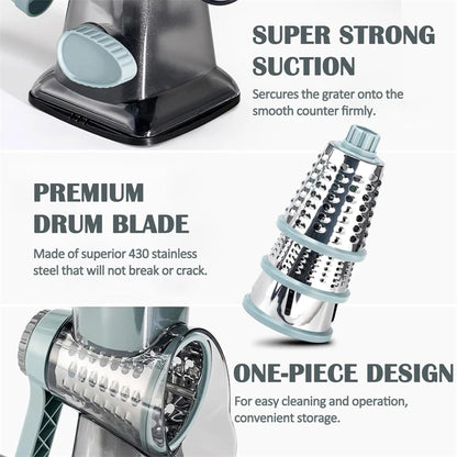 3-in-1 Rotary Cheese Grater & Vegetable Slicer