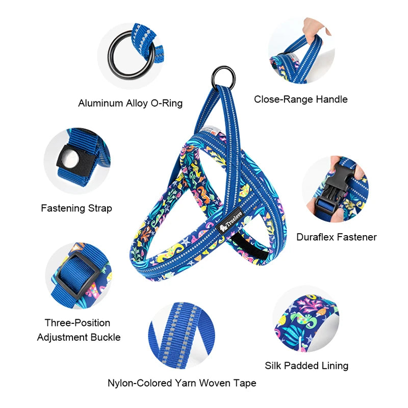 Truelove Floral Printing Mesh Padded Harness for All Breeds Quick Fit Dog Vest Harness Small Medium Large Dogs Outdoor TLH58122