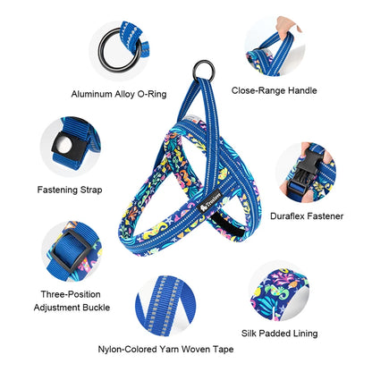 Truelove Floral Printing Mesh Padded Harness for All Breeds Quick Fit Dog Vest Harness Small Medium Large Dogs Outdoor TLH58122