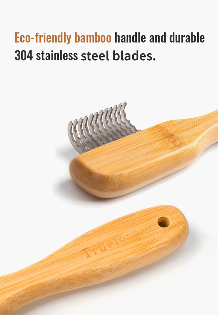 Truelove Eco-friendly Pet Shaving Comb Hair Removal Dog Grooming Brushes Gentle Bamboo Handle Cleaning Stainless Steel TLK25132