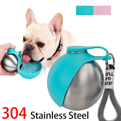 Dog Water Bottle 285ml Stainless Steel Portable Dog Drinker Leak Proof Feeder Dog Bottle 2 in 1 Silicon Bowl Travel Pet Supplies