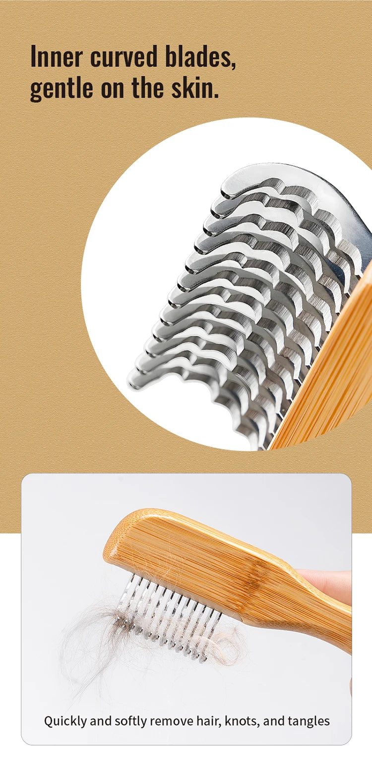 Truelove Eco-friendly Pet Shaving Comb Hair Removal Dog Grooming Brushes Gentle Bamboo Handle Cleaning Stainless Steel TLK25132