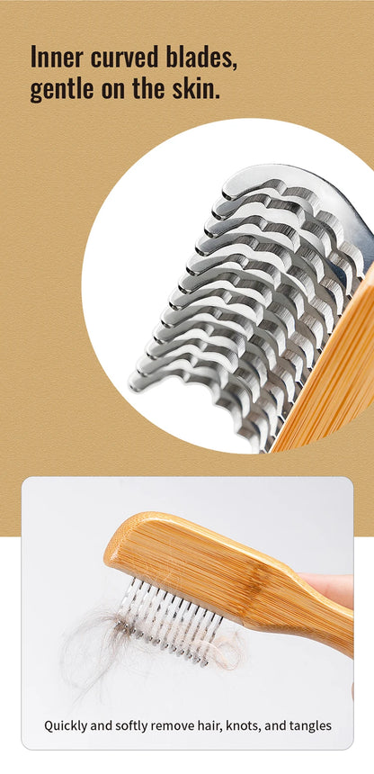 Truelove Eco-friendly Pet Shaving Comb Hair Removal Dog Grooming Brushes Gentle Bamboo Handle Cleaning Stainless Steel TLK25132