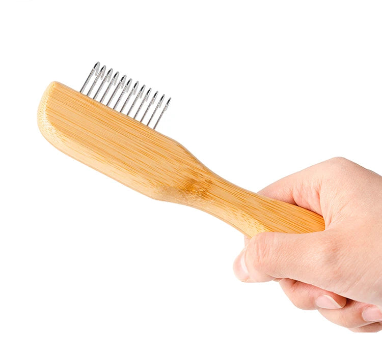 Truelove Eco-friendly Pet Shaving Comb Hair Removal Dog Grooming Brushes Gentle Bamboo Handle Cleaning Stainless Steel TLK25132