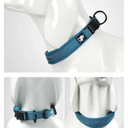 Truelove Adjustable Mesh Padded Pet Dog Collar 3M Reflective Nylon Dog Collar Durable Heavy Duty for All Breed All Weather 8Size