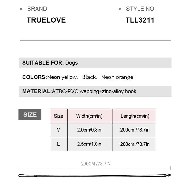 Truelove Pet Leash Waterproof Odor Proof Easy Grip Durable Lightweight Premium Coated ATBC-PVC Dog Lead Fast Clasp TLL3211