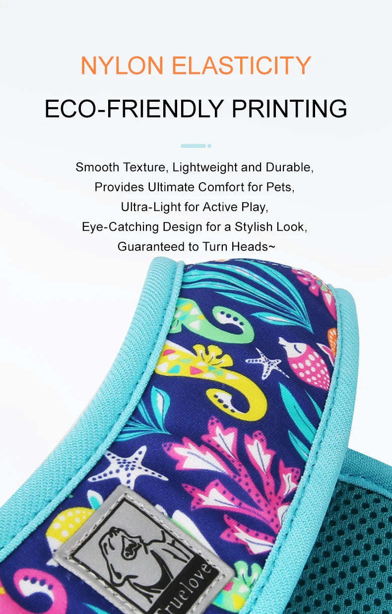 Truelove Floral Printing Mesh Harness for Dogs and Cats Small and Medium Breeds All Weather Adjustable Summer Walking TLH30131