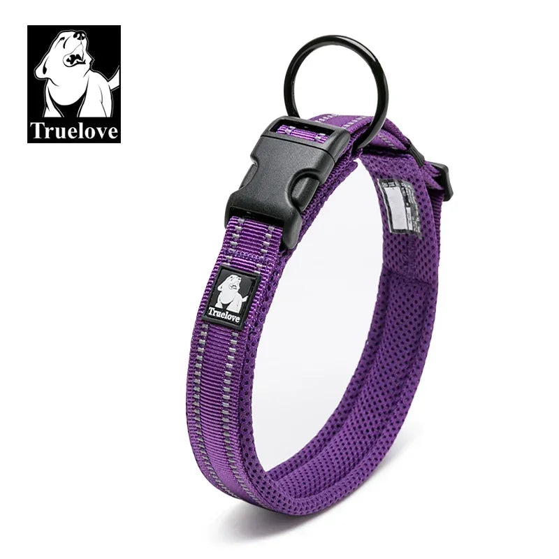Truelove Adjustable Mesh Padded Pet Dog Collar 3M Reflective Nylon Dog Collar Durable Heavy Duty for All Breed All Weather 8Size