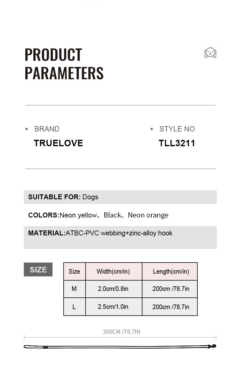 Truelove Pet Leash Waterproof Odor Proof Easy Grip Durable Lightweight Premium Coated ATBC-PVC Dog Lead Fast Clasp TLL3211