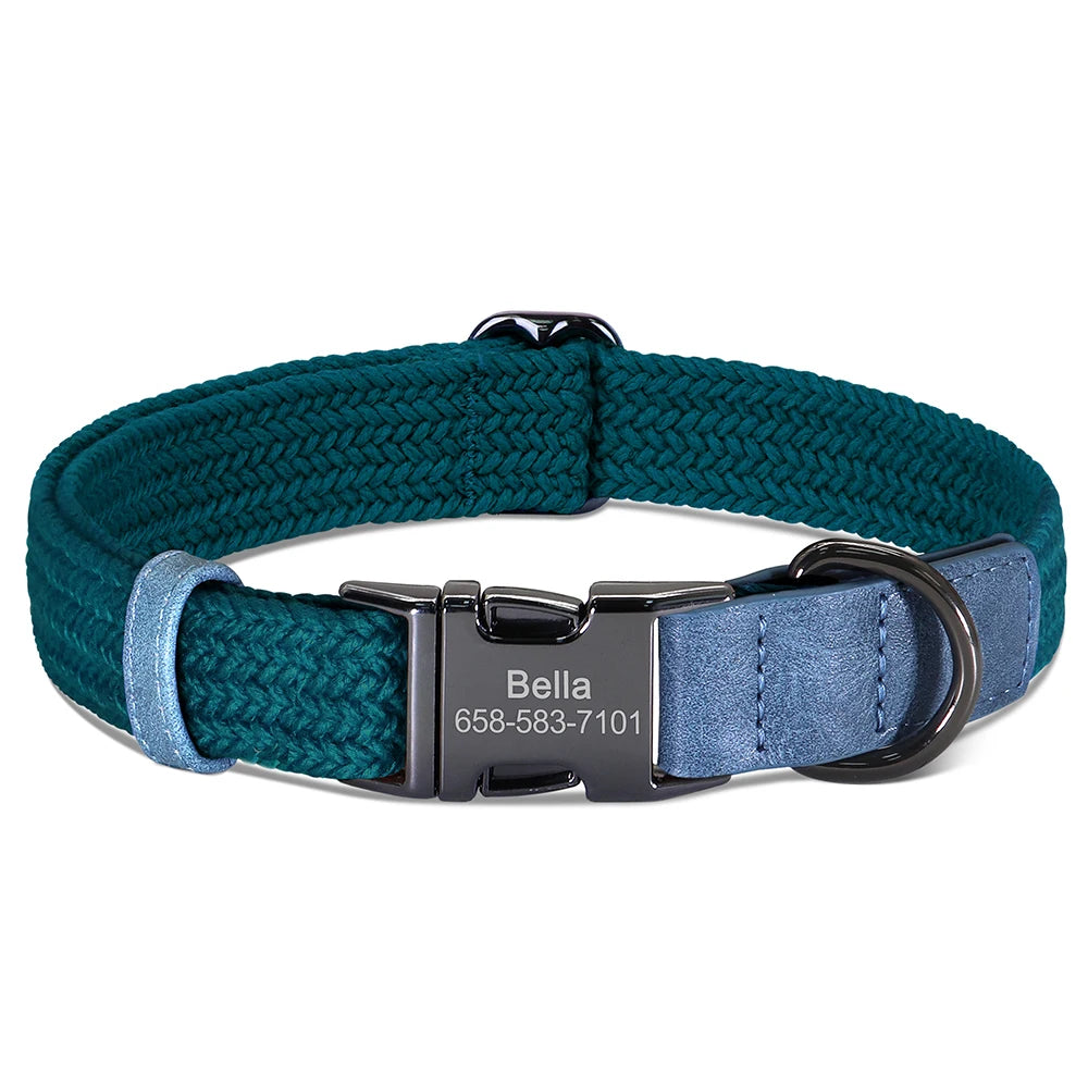 Custom Dog Collar Dog Durable Nylon Dog Collars Free Engraved Pet Name Buckle Necklace Adjustable for Small Medium Large Dogs