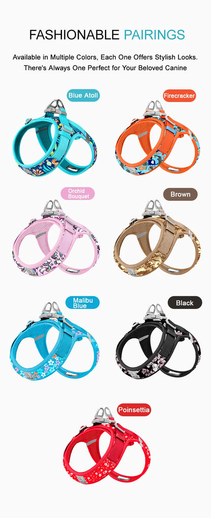 Truelove Floral Printing Mesh Harness for Dogs and Cats Small and Medium Breeds All Weather Adjustable Summer Walking TLH30131