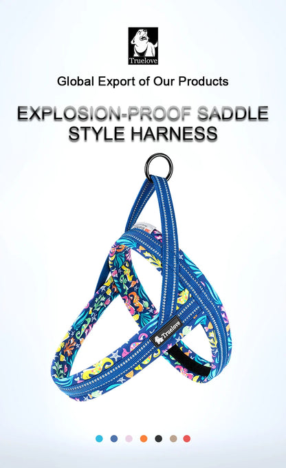 Truelove Floral Printing Mesh Padded Harness for All Breeds Quick Fit Dog Vest Harness Small Medium Large Dogs Outdoor TLH58122