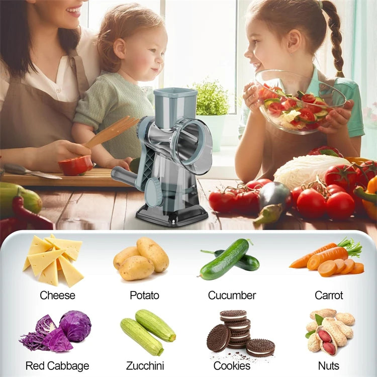 3-in-1 Rotary Cheese Grater & Vegetable Slicer