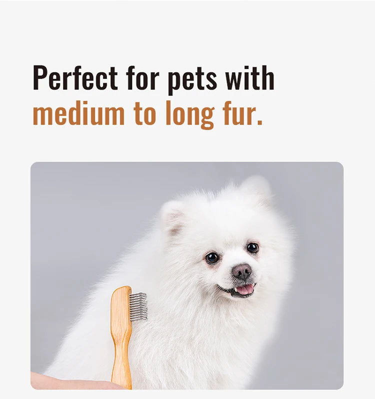 Truelove Eco-friendly Pet Shaving Comb Hair Removal Dog Grooming Brushes Gentle Bamboo Handle Cleaning Stainless Steel TLK25132