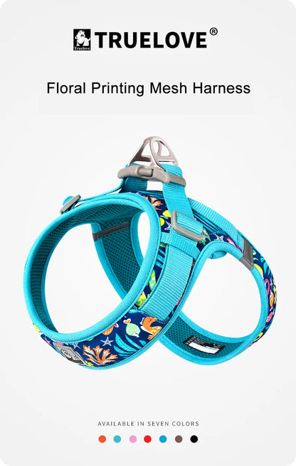 Truelove Floral Printing Mesh Harness for Dogs and Cats Small and Medium Breeds All Weather Adjustable Summer Walking TLH30131