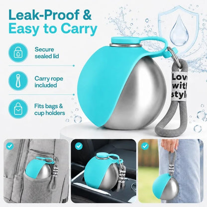 Dog Water Bottle 285ml Stainless Steel Portable Dog Drinker Leak Proof Feeder Dog Bottle 2 in 1 Silicon Bowl Travel Pet Supplies