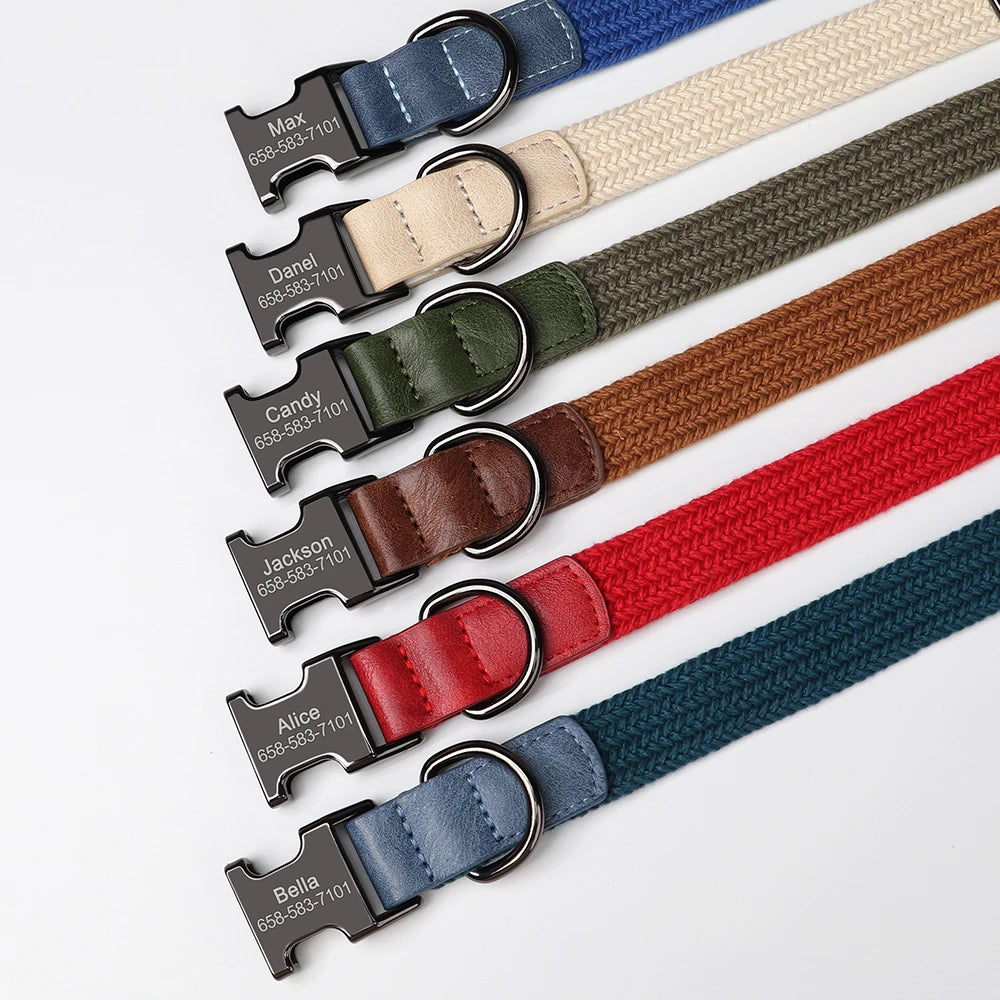 Custom Dog Collar Dog Durable Nylon Dog Collars Free Engraved Pet Name Buckle Necklace Adjustable for Small Medium Large Dogs