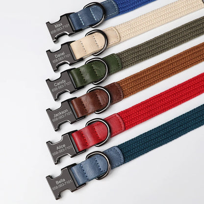 Custom Dog Collar Dog Durable Nylon Dog Collars Free Engraved Pet Name Buckle Necklace Adjustable for Small Medium Large Dogs