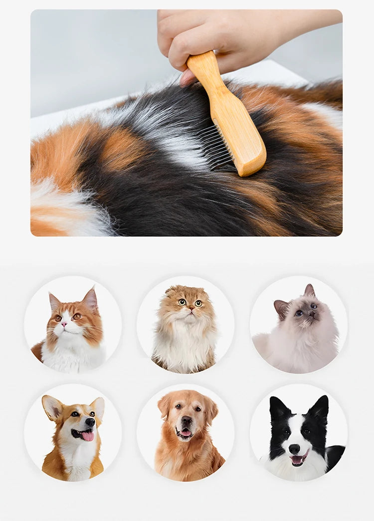 Truelove Eco-friendly Pet Shaving Comb Hair Removal Dog Grooming Brushes Gentle Bamboo Handle Cleaning Stainless Steel TLK25132