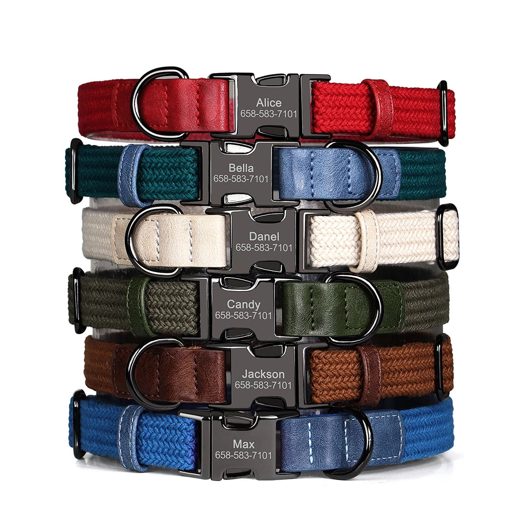Custom Dog Collar Dog Durable Nylon Dog Collars Free Engraved Pet Name Buckle Necklace Adjustable for Small Medium Large Dogs