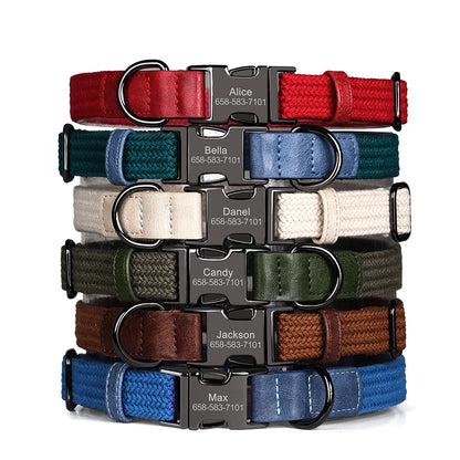 Custom Dog Collar Dog Durable Nylon Dog Collars Free Engraved Pet Name Buckle Necklace Adjustable for Small Medium Large Dogs