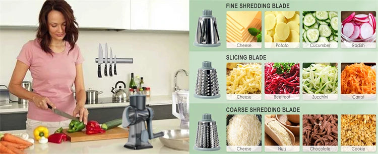 3-in-1 Rotary Cheese Grater & Vegetable Slicer