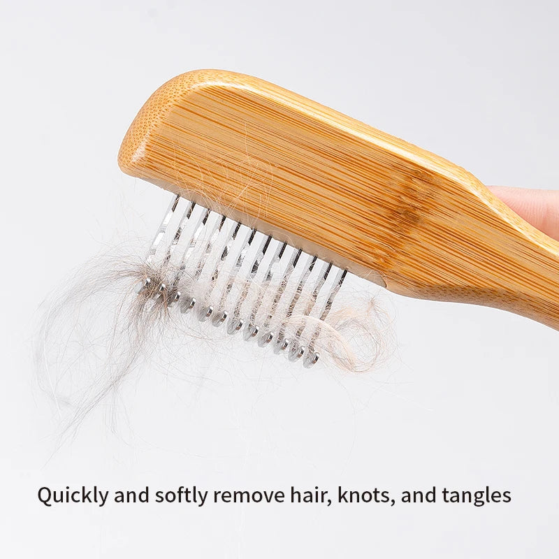 Truelove Eco-friendly Pet Shaving Comb Hair Removal Dog Grooming Brushes Gentle Bamboo Handle Cleaning Stainless Steel TLK25132
