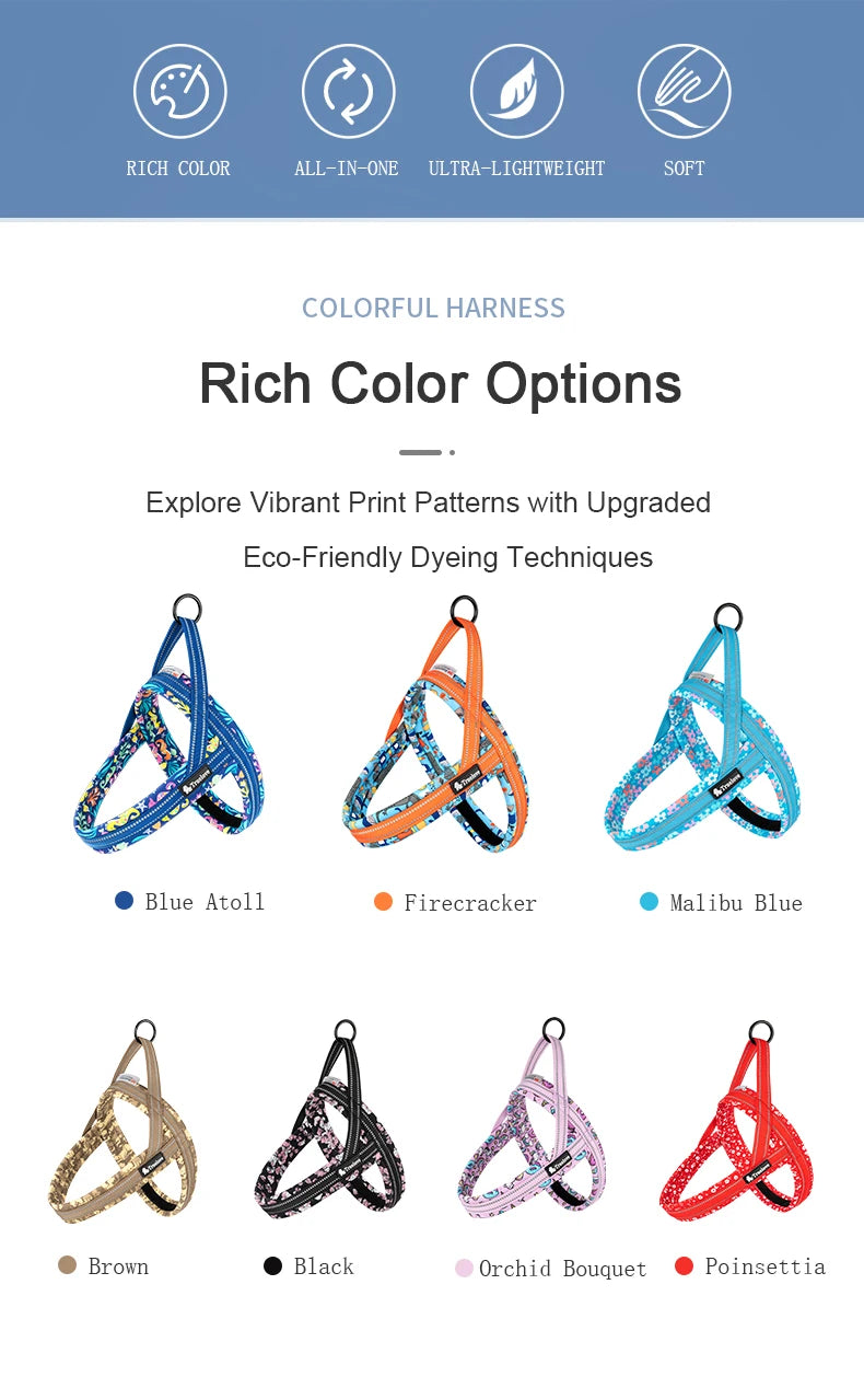 Truelove Floral Printing Mesh Padded Harness for All Breeds Quick Fit Dog Vest Harness Small Medium Large Dogs Outdoor TLH58122